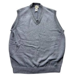 LL Bean Men's Gray Sweater Vest - Size Med, 100% Cotton, Ribbed, Good Condition
